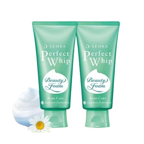 Senka Perfect Whip Acne Care Beauty Foam - dos tubos con flor de manzanilla