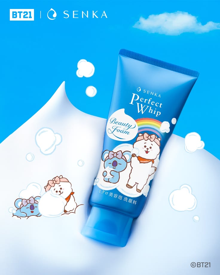 Senka Perfect Whip BT21 Edition - producto sobre fondo blanco con personajes