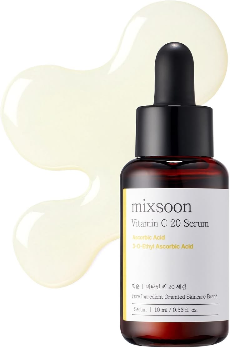 Mixsoon Vitamin C 20 Serum 10ml - frasco con textura fondo blanco