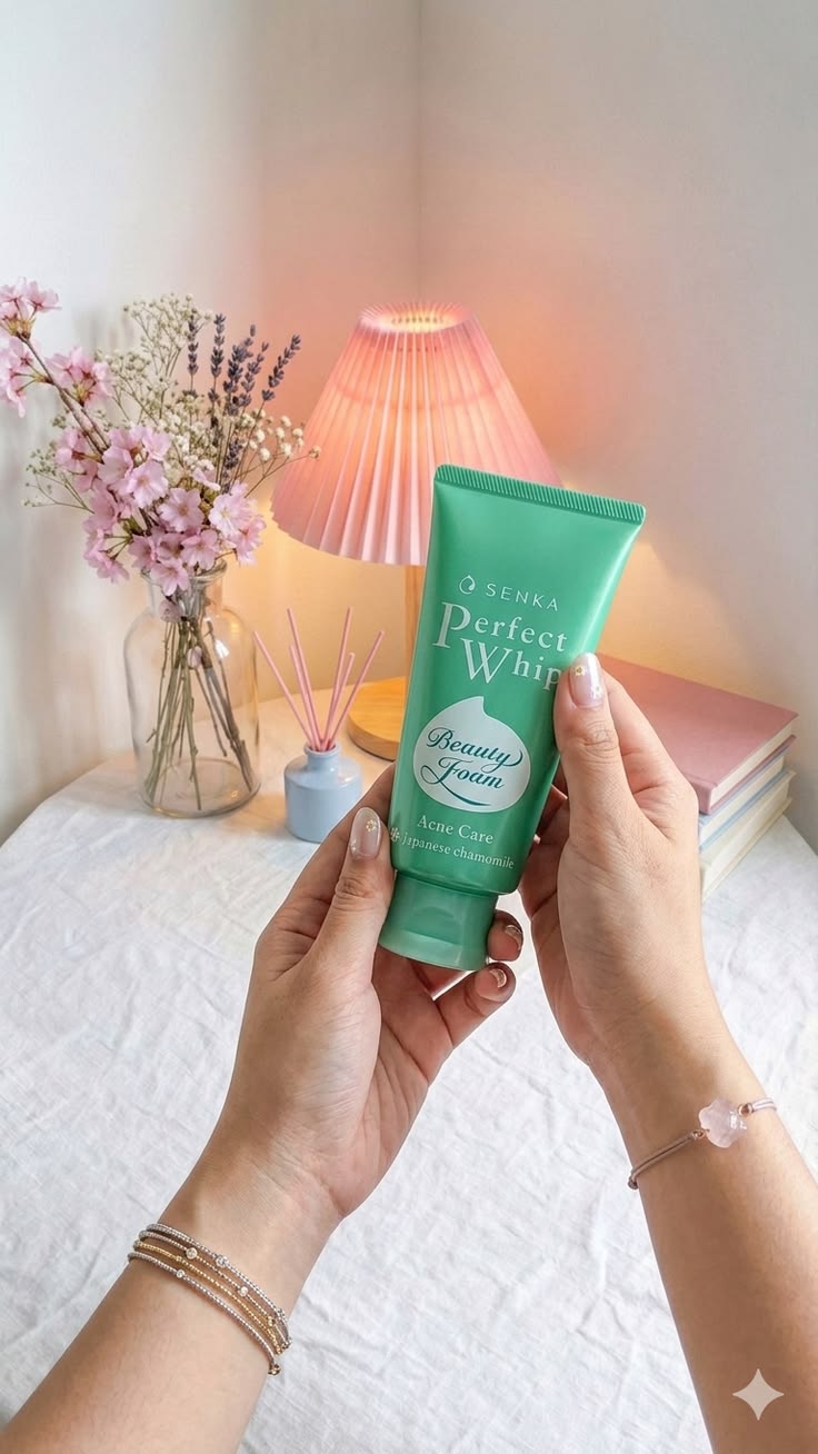Senka Perfect Whip Acne Care Beauty Foam - producto en ambiente lifestyle