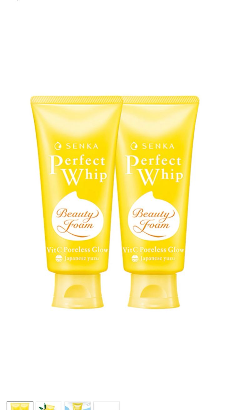 Senka Perfect Whip Vit C Poreless Glow - dos tubos amarillos fondo blanco